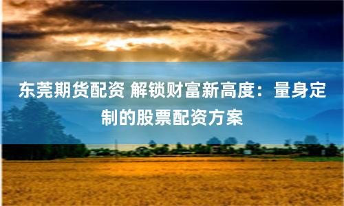東莞期貨配資 解鎖財富新高度：量身定制的股票配資方案